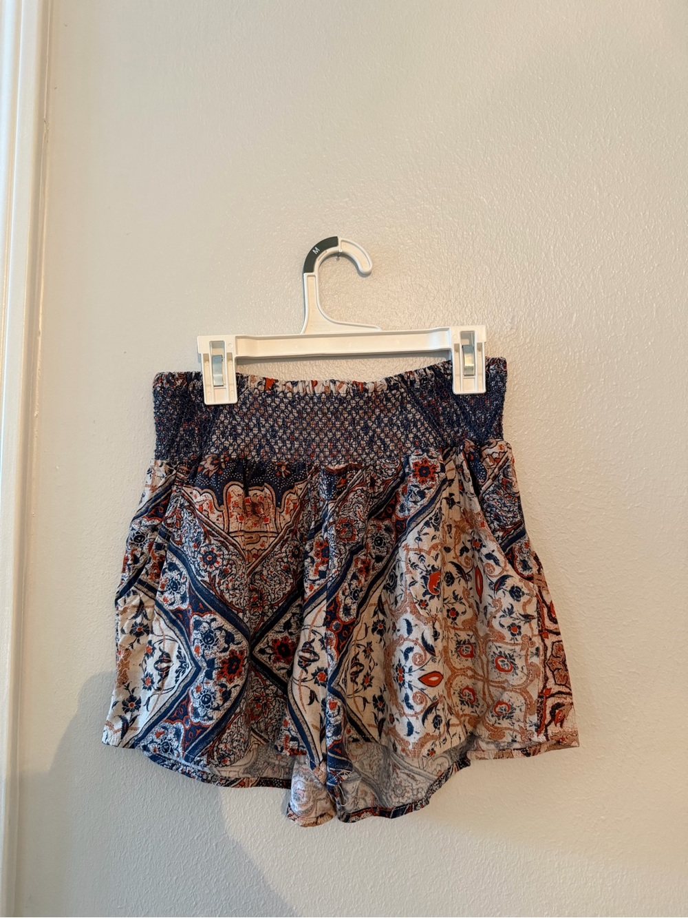 Others Follow Navy Blue and Cream Paisley Boho Shorts
